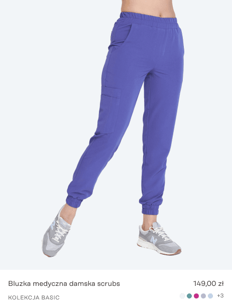 Damskie wygodne spodnie medyczne w kolorze fioletowym z kieszeniami