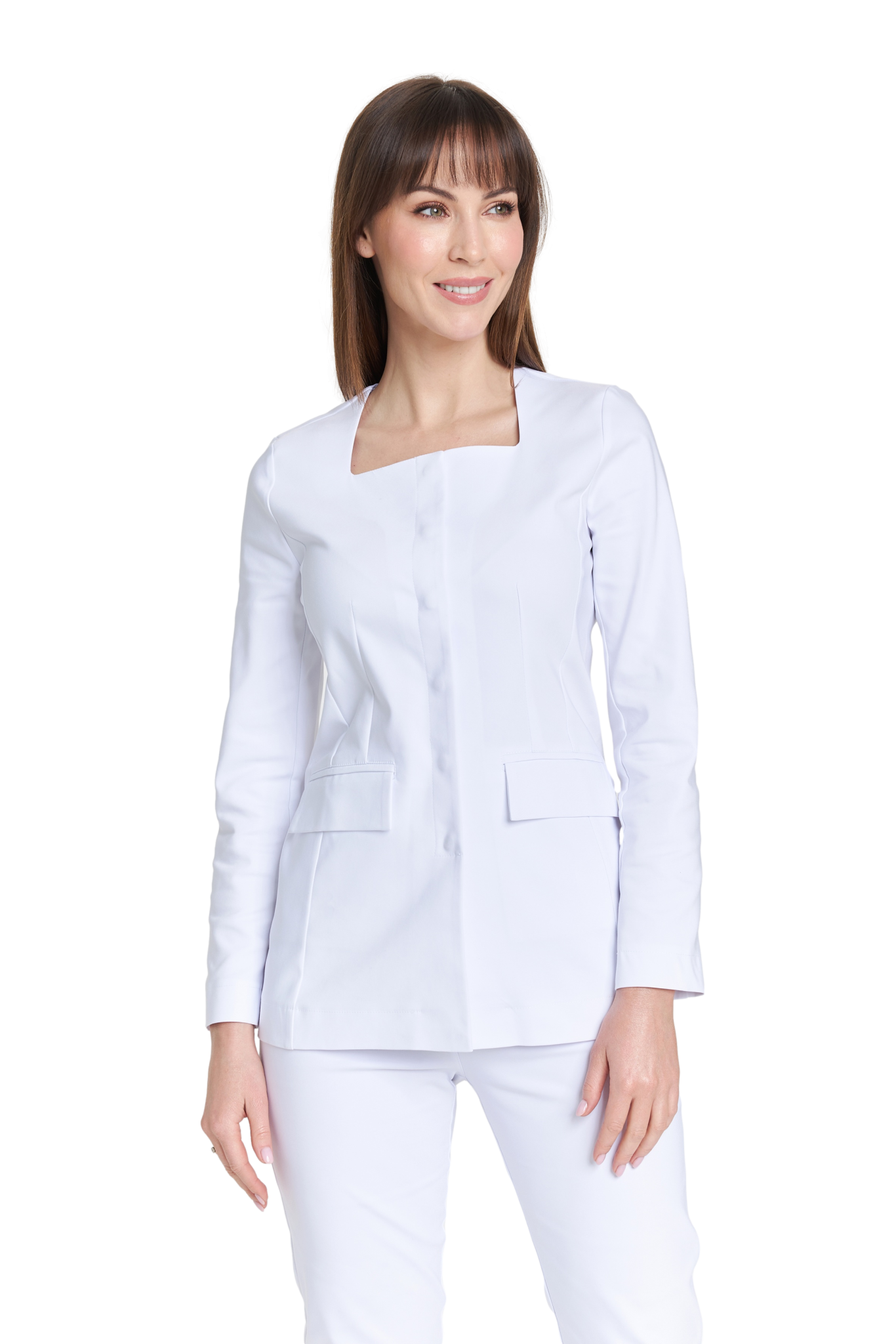 Women's medical gown with premium neckline WHITE | Good Price | Online