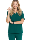 SCRUBS medical blouse from the BASIC collection in bottle green color. MED&BEAUTY premium medical clothing