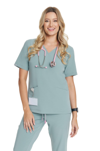 SCRUBS women's medical blouse from the BASIC collection in Frost Pistachio color. MED&BEAUTY medical clothing medandbeauty