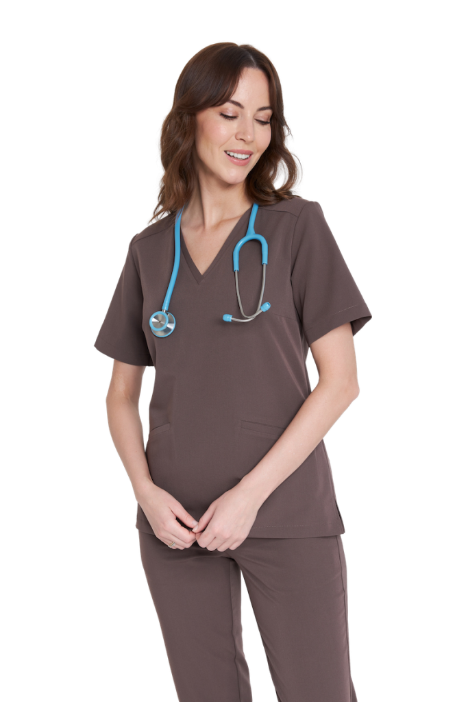 Women’s medical blouse scrubs basic CHOCOLATE