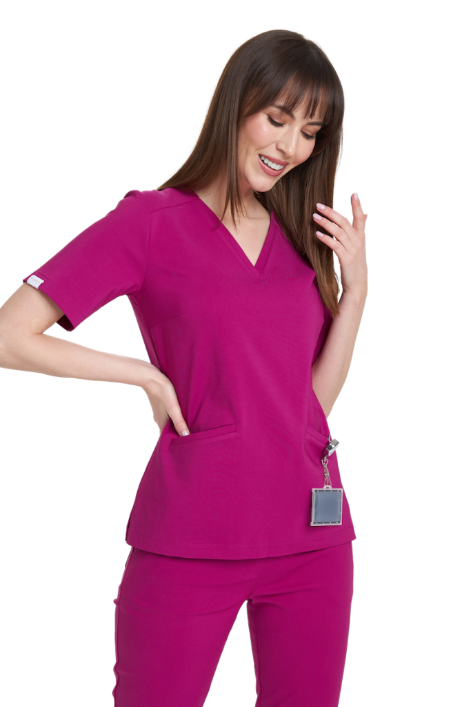 Women's medical blouse scrubs premium MAGENTA