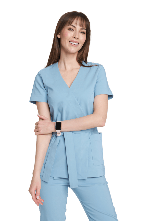 Medical wrap tunic with short sleeves PREMIUM BLUE | Good Price ...