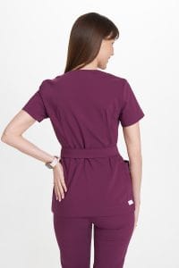 Women’s medical envelope tunic with short sleeves Premium PLUM