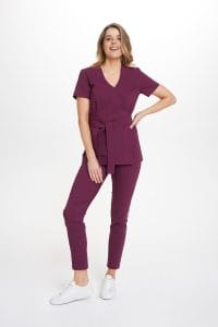 Women’s medical envelope tunic with short sleeves Premium PLUM