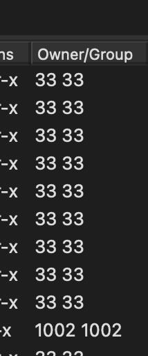 Fragment listy uprawnień plików i właścicieli w systemie Linux