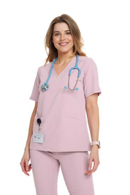 Medical scrubs blouse in English Pink from BASIC MED&BEAUTY collection