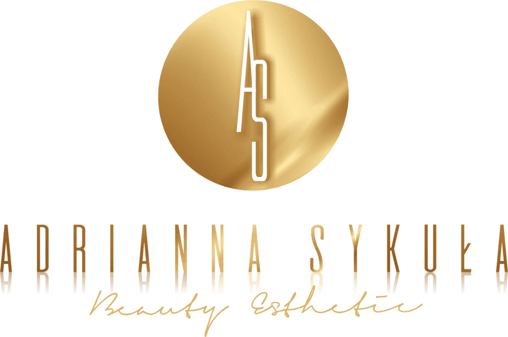 Złote logo Adrianna Sykua Beauty Esthetic na czarnym tle