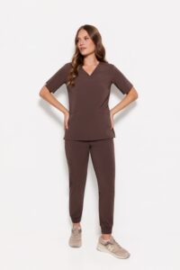 Spodnie medyczne damskie joggery scrubs Basic CHOCOLATE