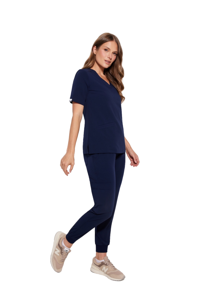 Dámske lekárske nohavice joggers scrubs basic navy blue