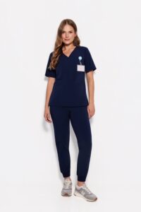 Pantaloni medici da donna joggers scrubs basic blu navy