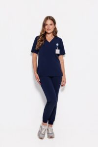 Pantaloni medici da donna joggers scrubs basic blu navy