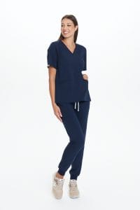 Pantaloni medici da donna joggers scrubs basic blu navy