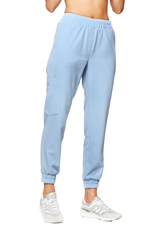 Spodnie medyczne joggery damskie SCRUBS w kolorze CRYSTAL BLUE. Kolekcja Basic odzież medyczna MED&BEAUTY