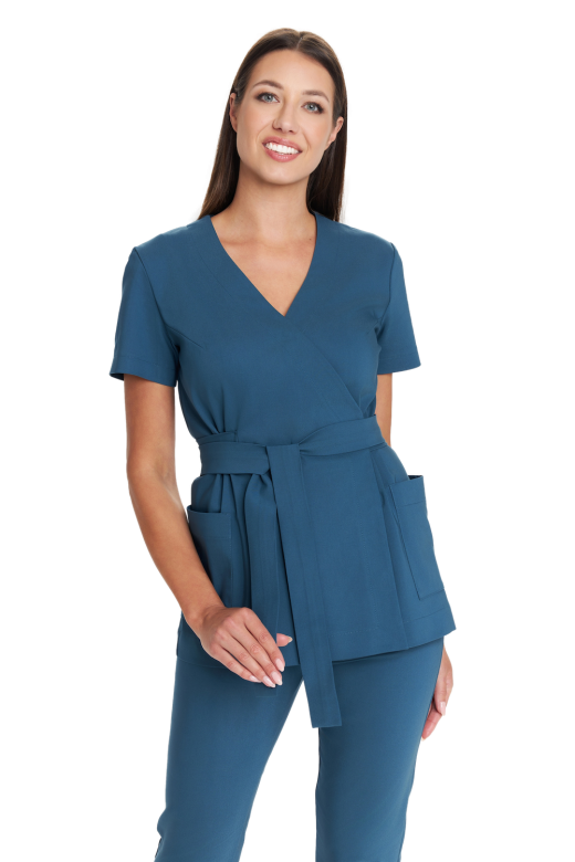 Medical envelope tunic with short sleeves in marine color. Medandbeauty clothing