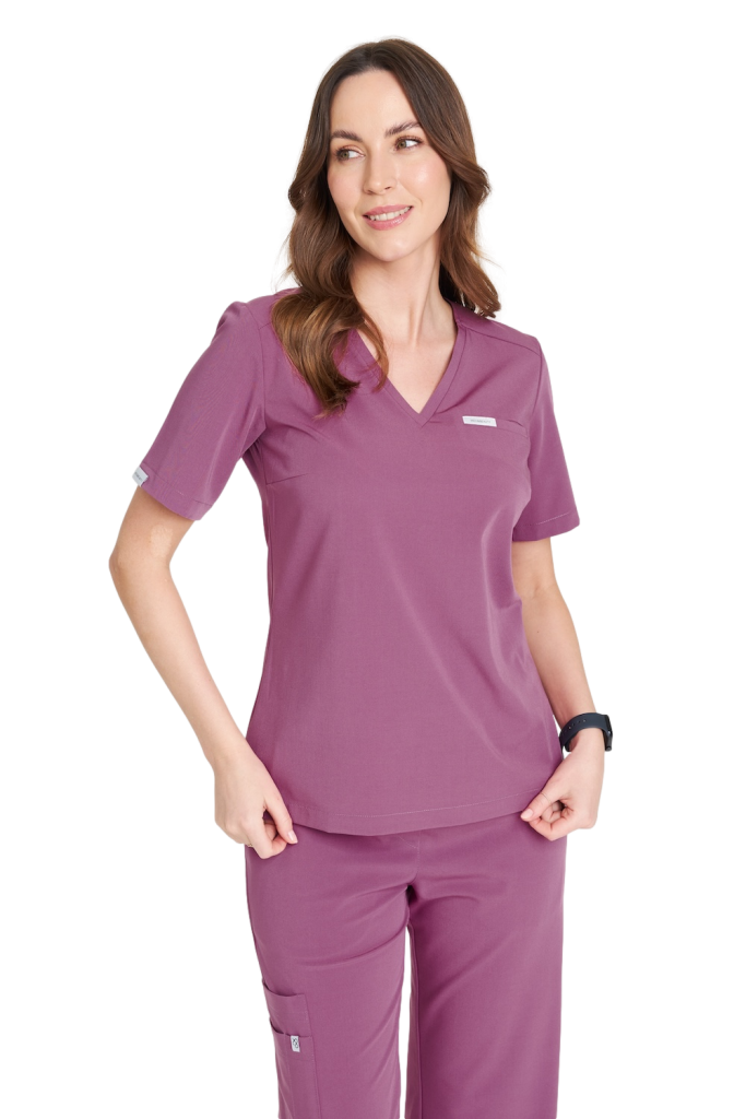 Women’s medical blouse scrubs Basic One Pocket PURPLE