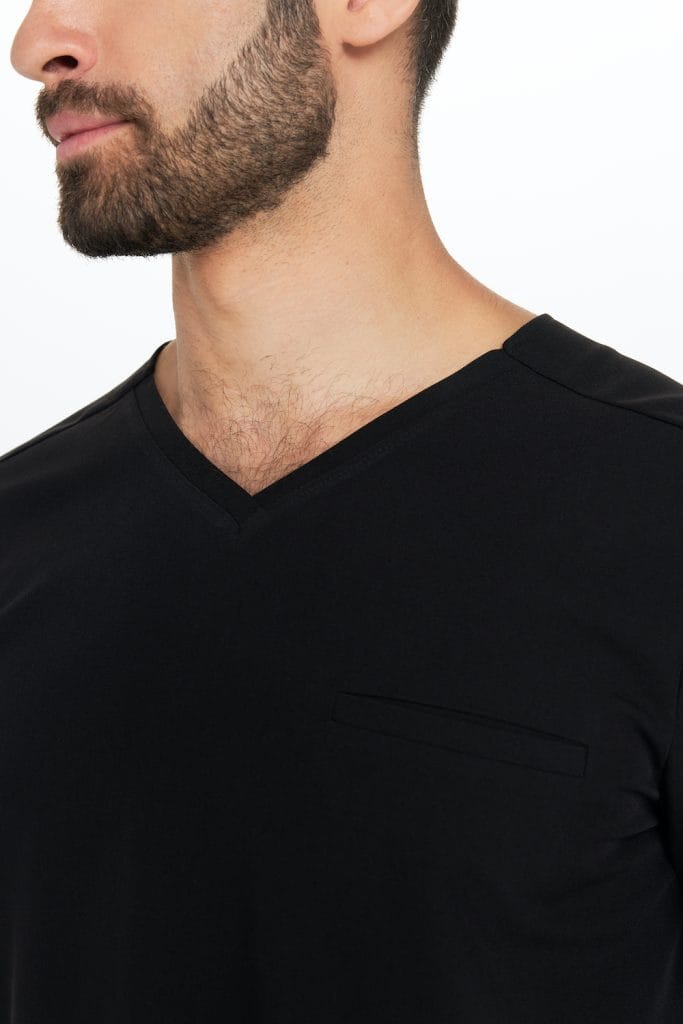 Męska czarna bluza medyczna scrubs Basic z dekoltem w serek