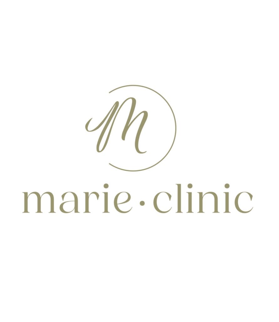 Logo kliniki medycznej Marie Clinic w eleganckim, minimalistycznym stylu
