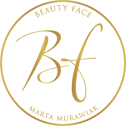 Złote logo Beauty Face Marty Murawiak na białym tle