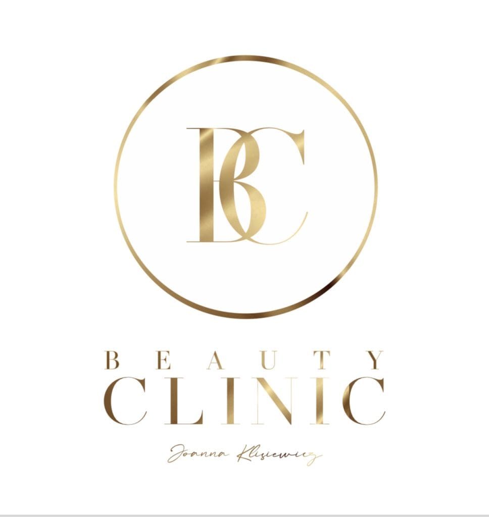 Złote logo Beauty Clinic na białym tle