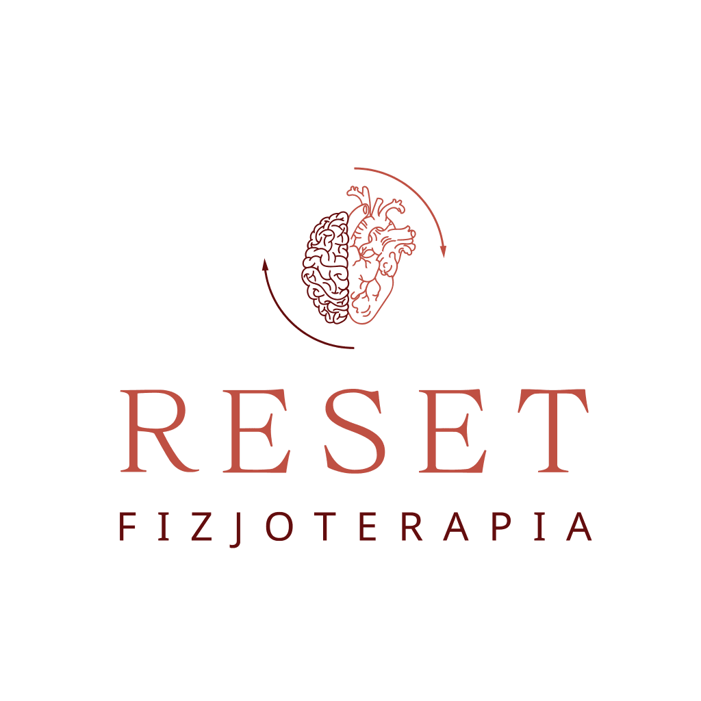 Logo Reset Fizjoterapia z symbolami mózgu i serca
