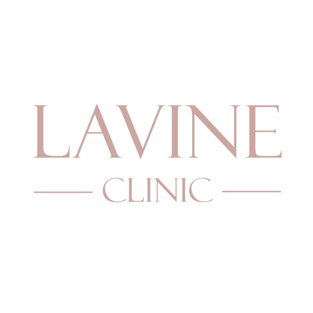Logo kliniki Lavine w delikatnym, różowym kolorze