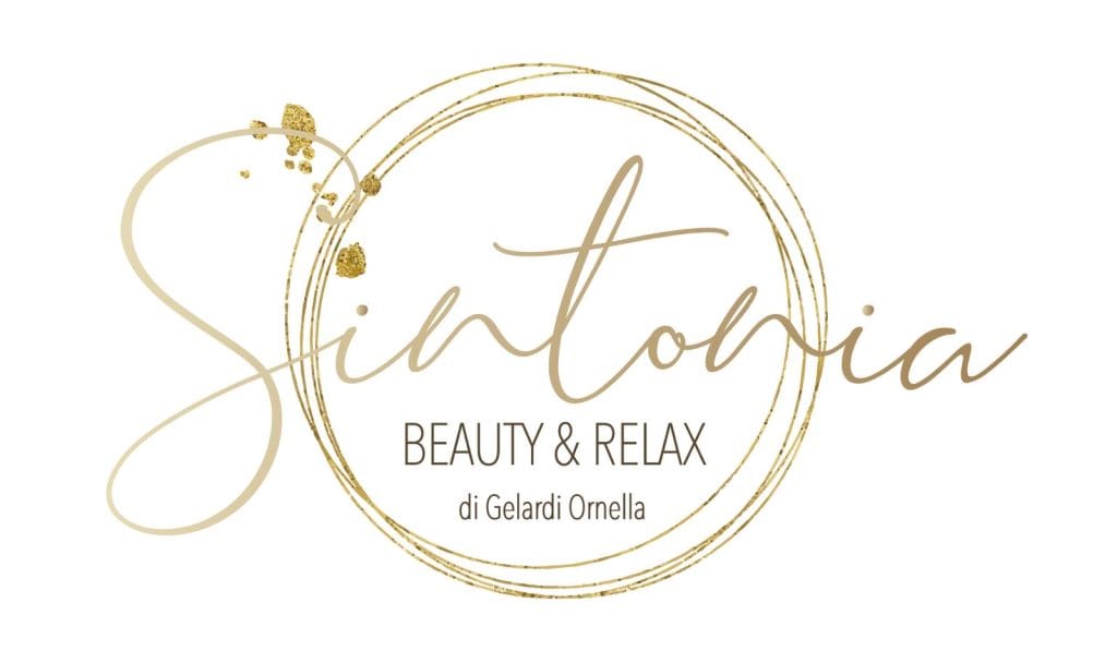 Logo Sintonia Beauty & Relax w stylu eleganckim z dodatkiem złotych akcentów