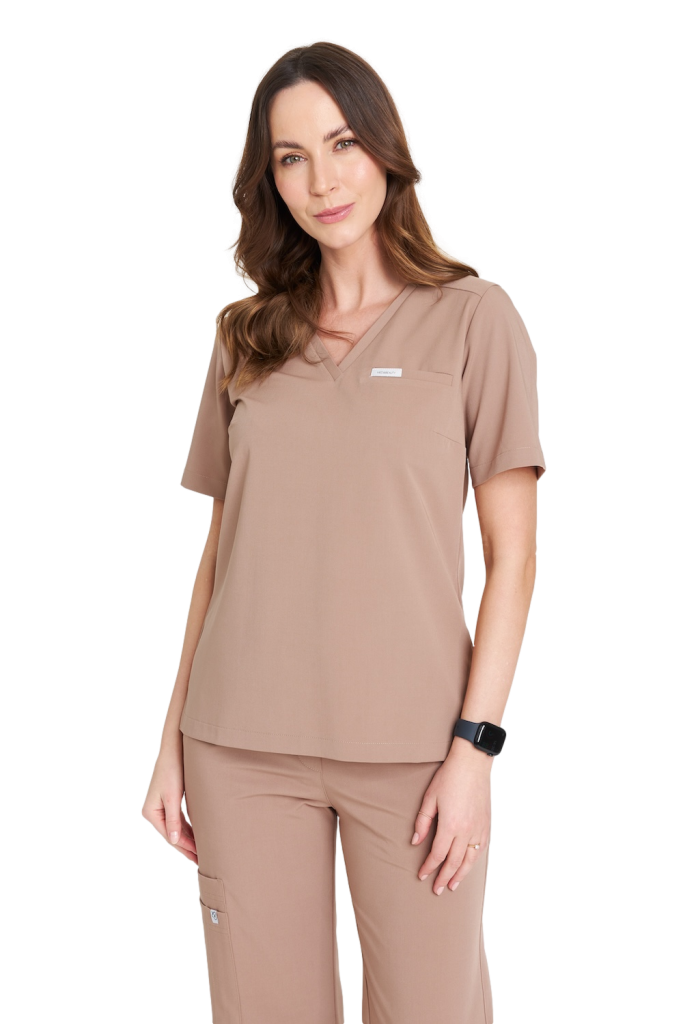 Women's medical blouse scrubs Basic One Pocket CAPPUCCINO