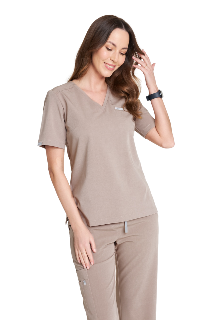 Women's medical blouse scrubs Basic One Pocket LATTE