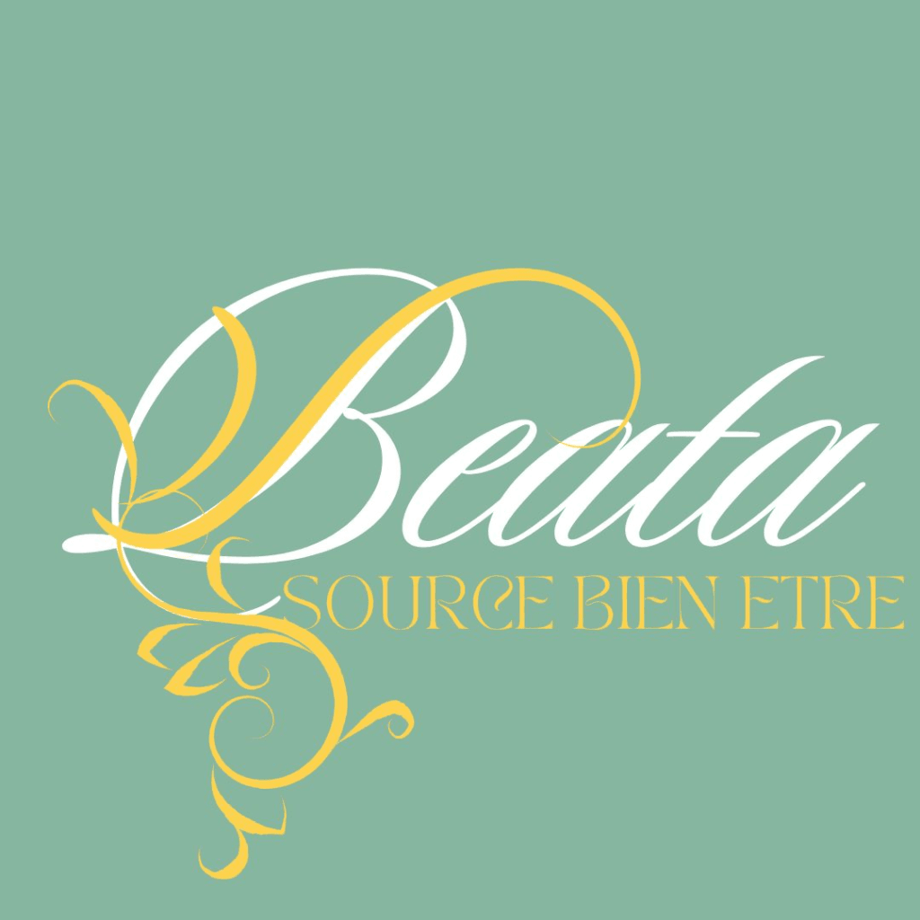 Eleganckie logo Beata Source Bien Être na zielonym tle