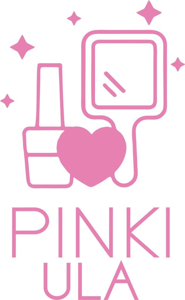 Logo w różowym kolorze z elementami kosmetycznymi i sercem