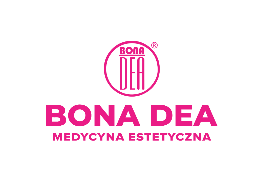 Logo BONA DEA medycyna estetyczna w różowym kolorze na czarnym tle