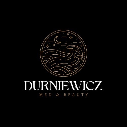 Logo Durniewicz Med & Beauty z motywem fali, księżyca i gwiazd.