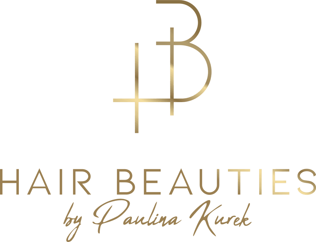 Logo Hair Beauties by Paulina Kurek w złotym kolorze na czarnym tle