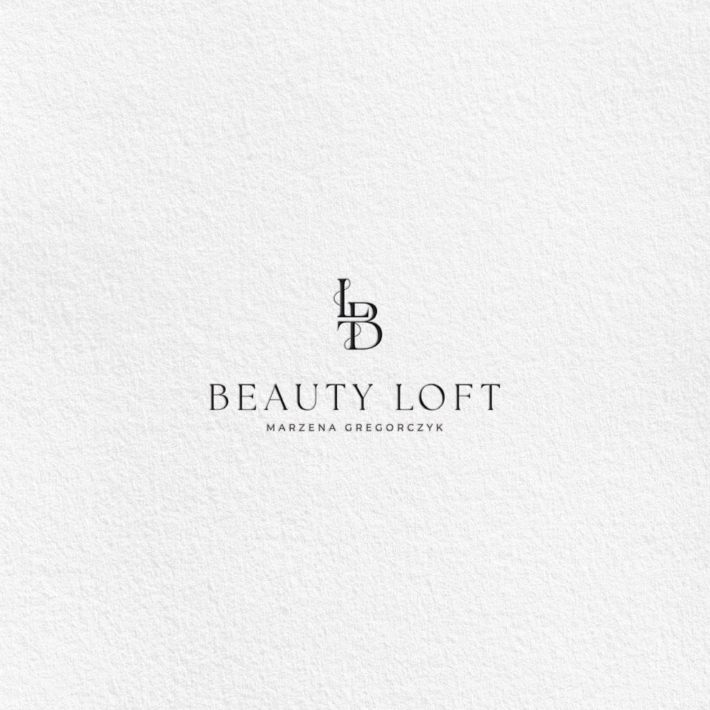Logo Beauty Loft z inicjałami LB i nazwą Marzena Gregorczyk na jasnym tle