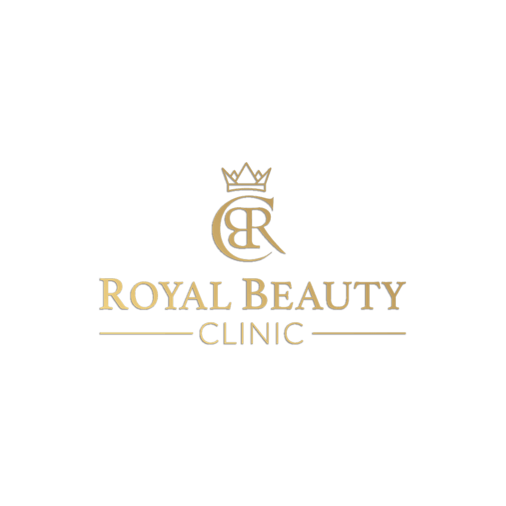 Logo Royal Beauty Clinic w eleganckim złotym kolorze na czarnym tle