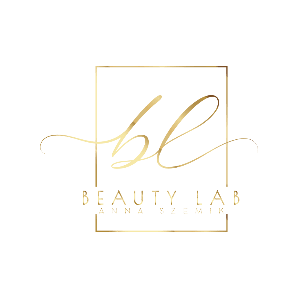 Eleganckie złote logo Beauty Lab na czarnym tle