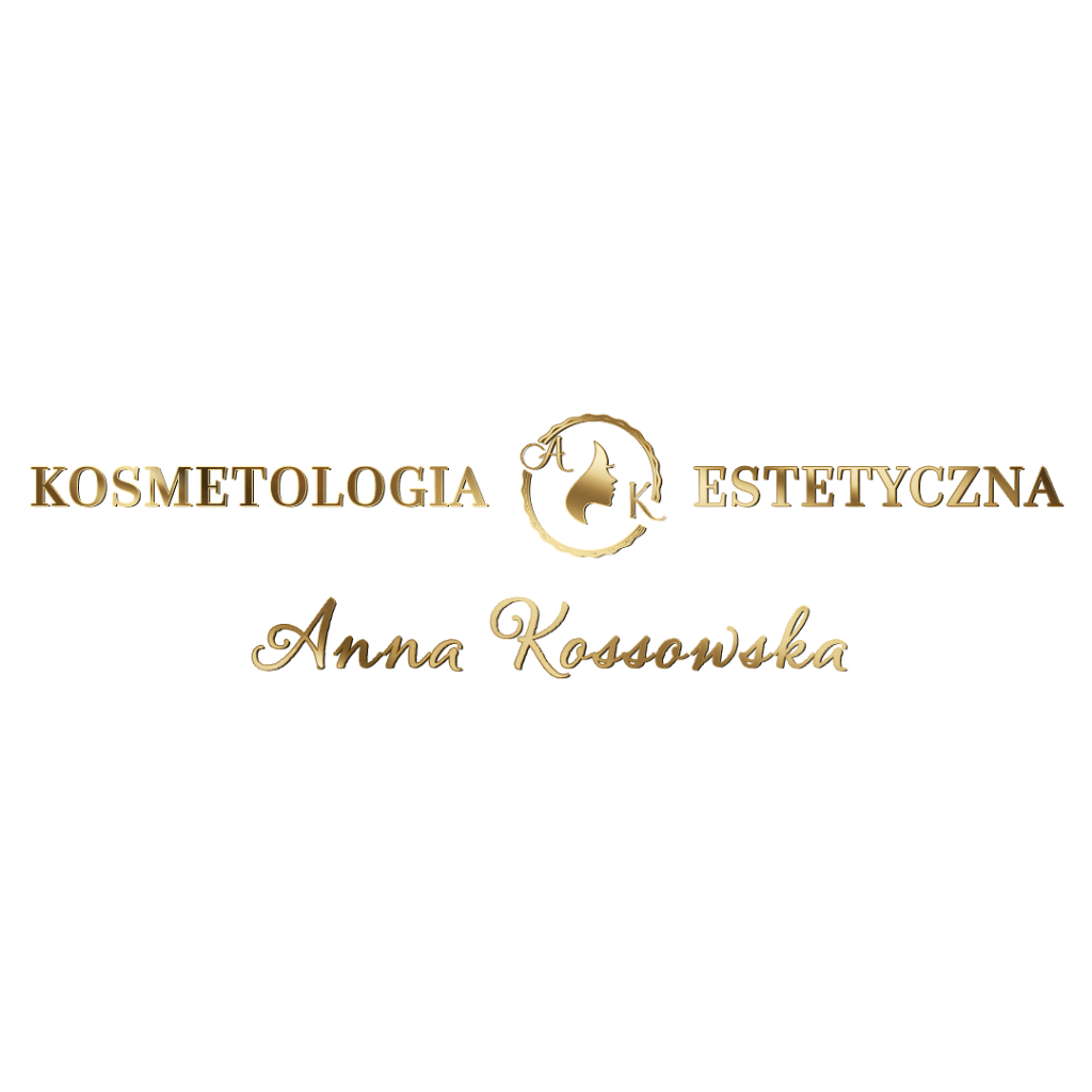 Logo gabinetu kosmetologii estetycznej Anny Kossowskiej w złotych kolorach na czarnym tle
