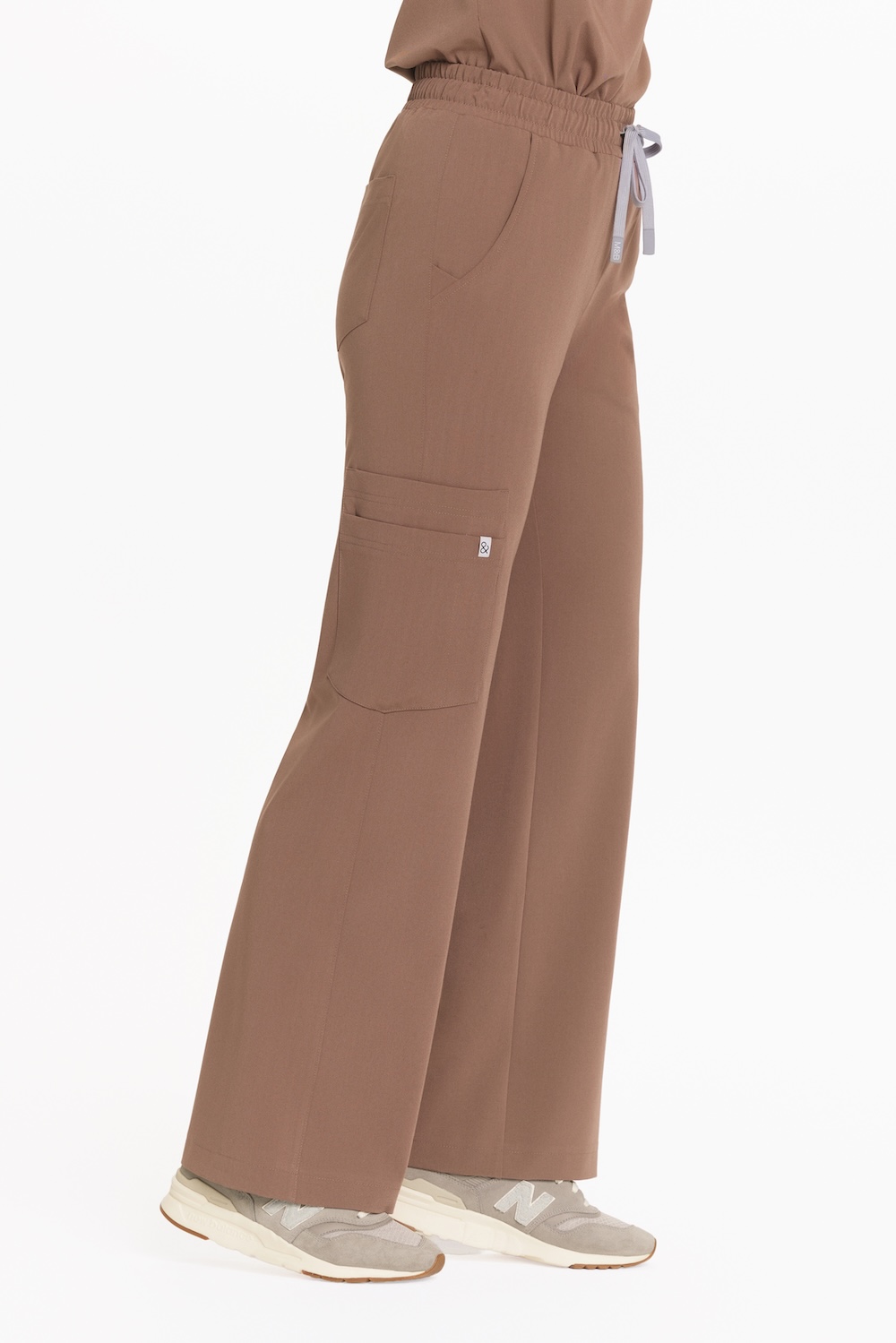 Spodnie medyczne damskie SZEROKIE SCRUBS Basic KAKAO