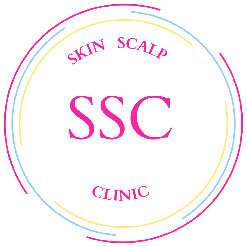 Logo kliniki Skin Scalp Clinic z kolorowymi okręgami