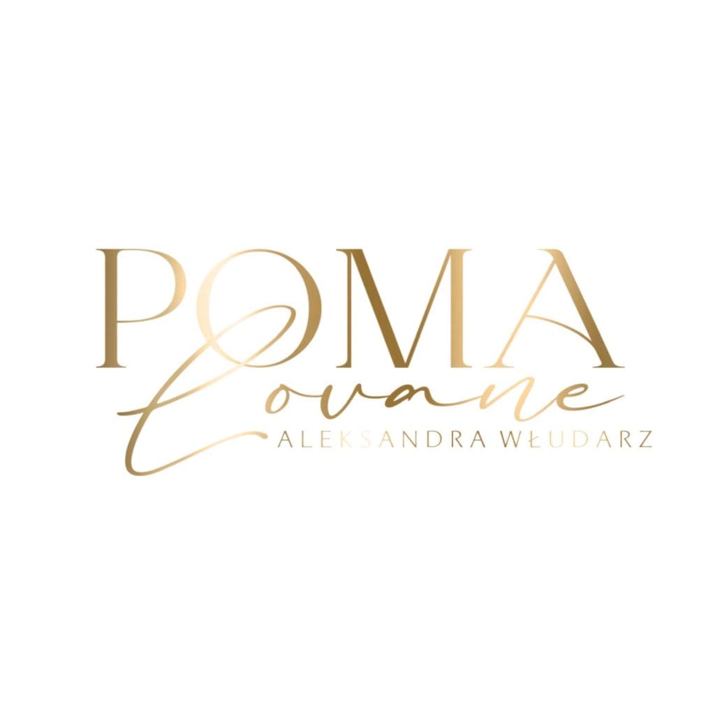 Logo POMA Eouwane Aleksandra Włudarz w złotej eleganckiej czcionce na białym tle