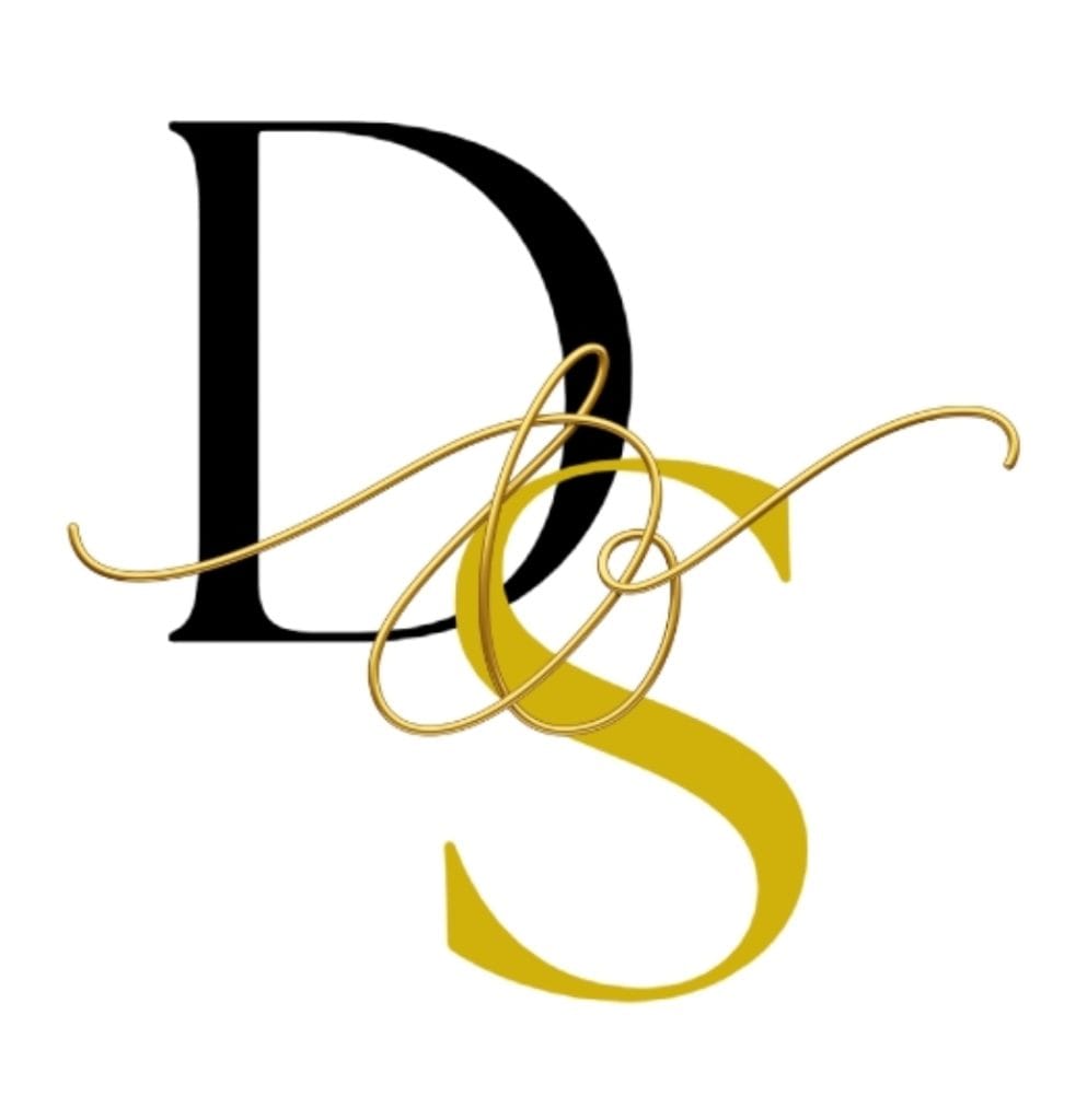 Logo z literami D i S stylizowane na elegancki znak graficzny