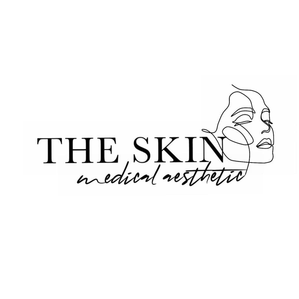 Logo z delikatnym szkicem twarzy i napisem The Skin medical aesthetic