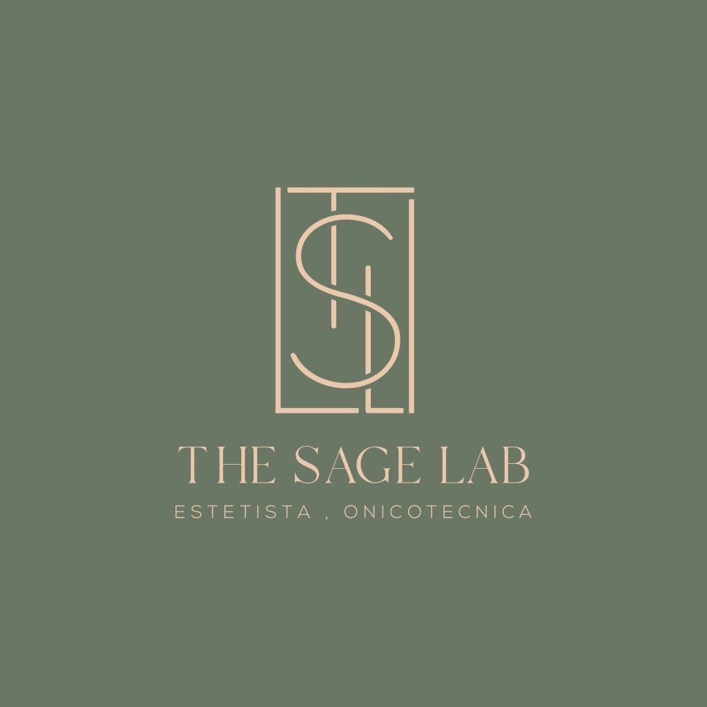 Logo THE SAGE LAB dla estetyki i onikotemiki na zielonym tle