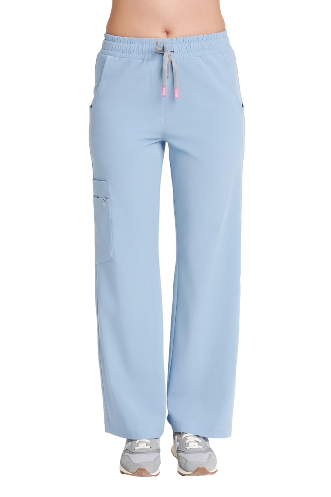 Spodnie medyczne damskie SZEROKIE scrubs Basic CRYSTAL BLUE