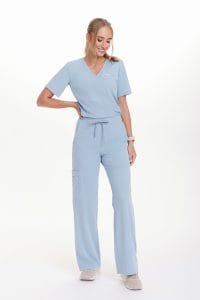 Spodnie medyczne damskie SZEROKIE scrubs Basic CRYSTAL BLUE