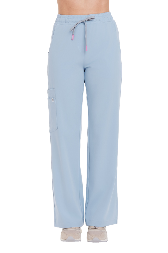 Spodnie medyczne damskie SZEROKIE scrubs Basic CRYSTAL BLUE