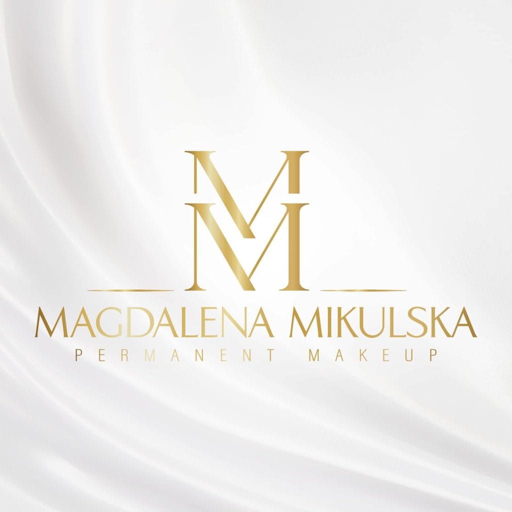 Złote logo Magdalena Mikulska Permanent Makeup na białym tle