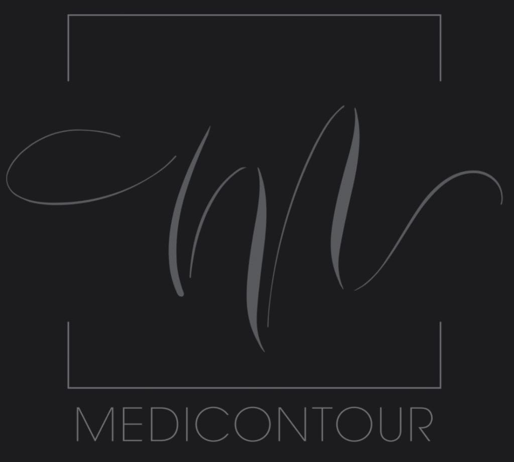 Logo firmy Medicontour w eleganckim stylu na ciemnym tle