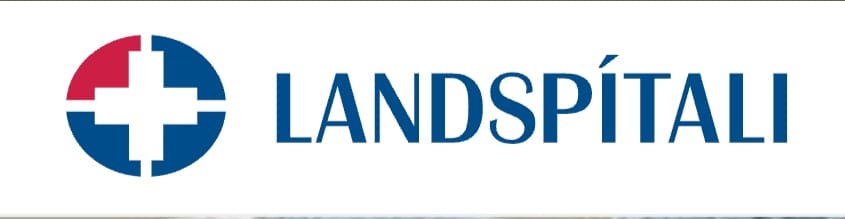 Logo Lands­pítali przedstawiające symbol medyczny w kolorach czerwonym i niebieskim.